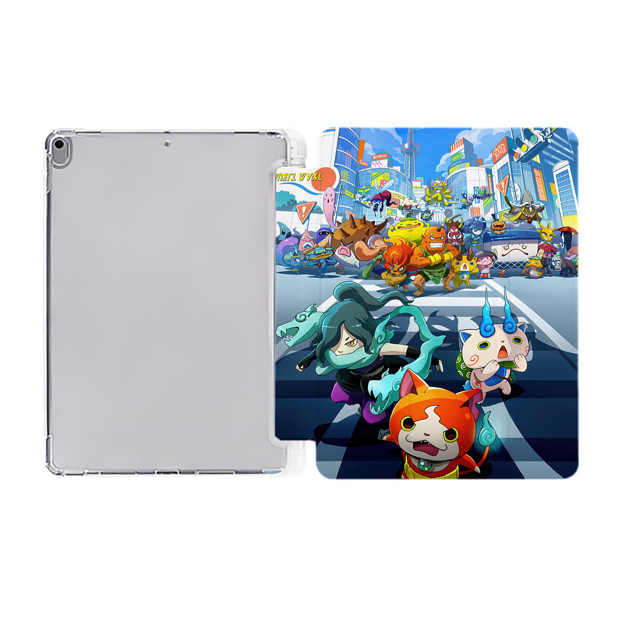 （画像用） 妖怪ウォッチ Yo-kai Watch IPad ケース ペン収納付き 三つ折りスタンド PUレザー×シリコン 対応機種9.5/10.5/10.9インチ